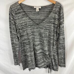 WHBM Grey V Neck Ruched Side Long Sleeve Top Size Large